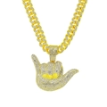 Hip hop gold Cuban chain necklace featuring a large Shaka hand pendant with iced out crystals - Pendant Only (No Chain) / Gold