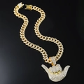 Collana a catena cubana oro stile hip hop con ciondolo gesto della mano Shaka - Gesto della Mano Oro (Con Catena Cubana da 50cm)