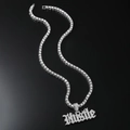 Dettaglio della catena tennis argentata con ciondolo Hustle tempestato di zirconi brillanti - Collana a Fila Singola 0.4*50cm / Argento