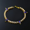 Bracciale Panther placcato oro con smalto blu e cristalli scintillanti stile hip hop - Oro (Goccia d'Olio Blu)
