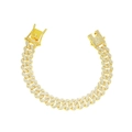 Bracciale hip hop dorato con zirconi scintillanti e chiusura a incastro sicura - Bracciale / Oro / 8 pollici