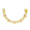 Pulsera cubana dorada de hip hop con circonitas y dijes de corazón con rayo rojo - US 8 / Dorado