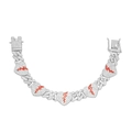 Pulsera cubana de plata con diamantes y dijes de corazones rotos rojos estilo hip-hop - US 8 / Plateado