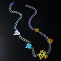 Regenbogenfarbene Edelstahl-Cuban-Kette mit Emoji-Herz- und Wolkenanhängern für Herren - Mehrfarbig