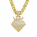 Collana hip hop con ciondolo a corona dorata e strass su catena a maglia cubana - Oro (Corona Diamante) Con Catena Cubana