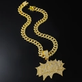Hip-Hop-Gold-Cuban-Kette mit großem eisgekühltem LOYAL-Explosions-Anhänger-Halskette - Gold (BOOM) Mit Panzerkette