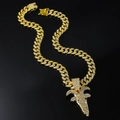 Goudkleurige hiphop hanger met geitenkop en Cubaanse schakelketting met strass - Goud (Geit) - Met 50cm Cubaanse Ketting