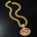 Collana a catena cubana dorata con medaglione aquila e bandiera USA in strass luccicanti - Aquila Dorata (Con Catena Cubana da 50cm) / Oro
