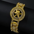Hiphop gold bracelet with rotating cross and sparkling crystals on black display - Rotatable Cross / Gold