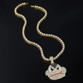 Collana tennis 5mm con ciondolo a scimpanzé stile hip hop in finitura dorata - Oro con Catena Tennis 50cm (Gorilla)