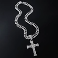 Collana hip hop di lusso con pendente a croce e catena cubana con zirconi per uomo - Argento (Croce) - con catena cubana da 50 cm