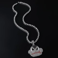 Pendaglio a forma di gorilla con collana tennis 5mm in stile hip hop con strass lucidi - Argento con Catena Tennis 50cm (Gorilla)