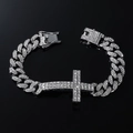 Heren hiphop zilveren cubaanse schakelarmband met grote kruishanger en glimmende steentjes - Zilver
