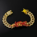 Iced out gold Cuban link bracelet with red rhinestones in hip-hop punk style for men - Gold - Bracelet