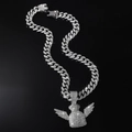 Hip hop silver winged money bag pendant necklace with sparkling diamonds on cuban chain - Silver Color (Money Bag) With Cuban Link Chain