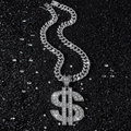 Hip-hop ketting met dollarteken hanger en glanzende zilveren cubaanse schakelketting - Dollar Teken Ketting met Cubaanse Schakel / Zilver