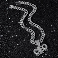 Collier avec pendentif CEO argenté glacé, chaîne à maillons cubains hip-hop et zircons - Avec Chaîne Cubaine 50cm Style 5525 / Argent (CEO)