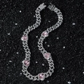 Collana a catena cubana argento con ciondoli a cuore rosa su glitter nero lussuoso - Argento-Collana (45cm)