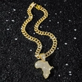 Collana a catena cubana dorata con ciondolo a mappa dell'Africa con diamanti - Ciondolo Mappa Africa Oro con Catena Cubana da 50cm
