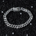 Bracciale hip hop largo 9 mm placcato rodio con strass e chiusura a scatola su sabbia - Bracciale (18cm) / Argento