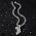 Collana a catena cubana ghiacciata con grande ciondolo mappa Africa in argento - Ciondolo Mappa Africa Argento con Catena Cubana da 50cm