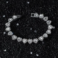 10mm Hip Hop heart-shaped silver bracelet with clear diamonds and folded clasp on dark stones - Silver