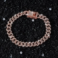 Bracciale cubano 9mm in oro rosa con pavé di diamanti su sfondo di pietre nere - Bracciale (18cm) / Oro rosa