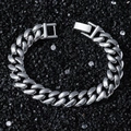 Poliertes silbernes 13mm Panzerarmband mit Klappverschluss auf schwarzen Mineralsteinen - Silber-Armband (20.5cm)