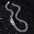 Collana Cuban da uomo 12mm in argento con pendente a forma di drago e zirconi - Argento - Collana (50.5cm)