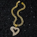 Collana con ciondolo a cuore hip hop con zirconi bianchi e catena cubana dorata lucida - Con Catena Cubana da 50cm / Oro