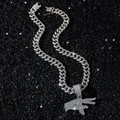 Collier hip-hop glacé avec pendentif signe de main et cristaux étincelants de style urbain - Ensemble Collier Geste de la Main / Argenté