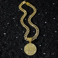 Hiphop Goldkette mit rundem Anhänger, vereister Panzerkette und ERAYS Design für Herren - Gold (Rundscheibe) (Mit 5525 Panzerkette)
