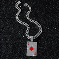 Collier maille cubaine hip hop avec pendentif As de Pique glacé et détails rouges - Ensemble Collier Pendentif / Style Argent As de Coeur