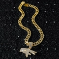 Collier Cuban link plaqué or hip-hop avec pendentif geste de la main serti de strass - Ensemble Collier Geste de la Main / Doré