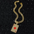 Chaîne cubaine dorée hip hop avec pendentif carte de poker As de Cœur serti de cristaux - Ensemble Collier Pendentif / Style As de Coeur Or