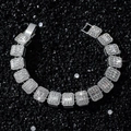 Luxurious 12mm wide hip hop link bracelet with rectangular stones on black stones - Silver