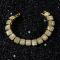 Iced out 12mm hip hop bracelet with square cubic zirconia on a black stone base - Gold