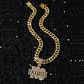 Hip-Hop-Gold-Panzerkette mit vereistem EXCUSEZ-Anhänger und Zirkon-Steinen besetzt - Mit Panzerkette / Gold