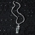 Collana con ciondolo San Giuda hip hop con cristalli verdi e catena tennis argento - Argento (San Giuda) - Con Catena Tennis Larga 4mm e Lunga 50cm