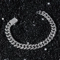 Bracciale cubano da 10mm in argento con cristalli scintillanti per uomo stile Hip-hop - Bracciale Argentato (20cm)