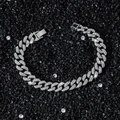 Bracciale cubano in argento con design a punto romboidale con diamanti da 10 mm - Argento-Bracciale (20cm)