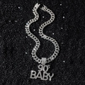Cadena cubana plateada con colgante de letras 90's BABY de estilo hip hop - Plateado (90's BABY) Con Cadena Cubana de 50cm