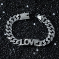 Bracciale LOVE a catena cubana argentata con zirconi in stile hip hop luccicante - Bracciale / 20cm / Argento