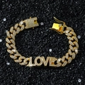 Bracciale a catena cubana hip-hop con scritta LOVE e cristalli scintillanti - Bracciale / 20cm / Oro