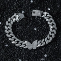 Bracciale a catena cubana con farfalla in stile hip hop e strass scintillanti - Bracciale (20cm) / Argento