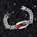 Pulsera cubana de plata con pedrería y medallón colorido de la Virgen María estilo hip hop - Plateado