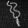 Hip Hop St. Judas Thaddäus Anhänger Halskette mit Iced Out Panzerkette und grünen Steinen - Halsketten-Set (St. Jude) / 50cm Kette / Silber