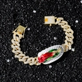Pulsera cubana dorada con dije de la Virgen de Guadalupe y circonitas blancas brillantes - Dorado
