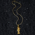 Hip hop style gold Santa Muerte scythe pendant necklace with red gem eyes and rope chain - With 60cm Stainless Steel Rope Chain / Gold