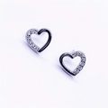 Sparkling S925 sterling silver heart stud earrings with half pave zircon stones - 925 Silver / Platinum